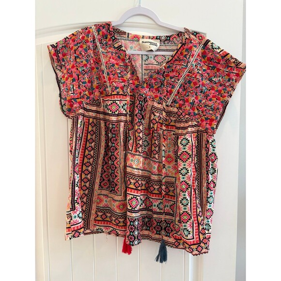 Savanna Jane Women's Multicolored Print Babydoll Top - Picture 3 of 9